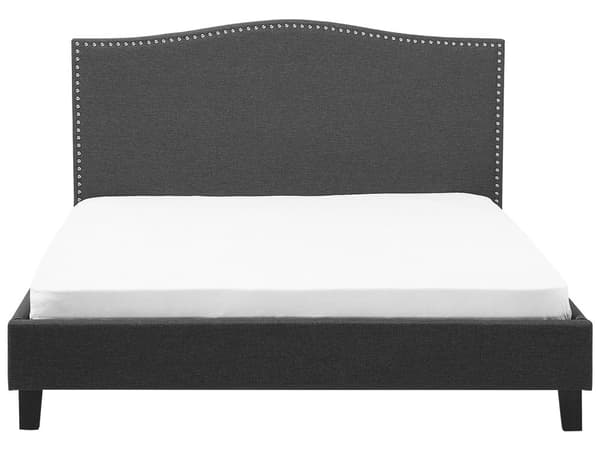 Dobbeltseng Grå Polyester 180 x 200 cm Polstret Sengeramme med Kamelryg Sengegavl i Glamour Sømhoved Knap Mønster Soveværelse Inspiration