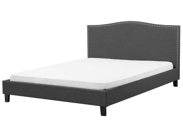 Dobbeltseng Grå Polyester 180 x 200 cm Polstret Sengeramme med Kamelryg Sengegavl i Glamour Sømhoved Knap Mønster Soveværelse Inspiration