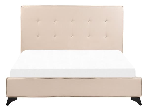 Beige Polstret Seng 140 x 200 cm med Ramme og Sengegavl besat med Dekorative Knapper