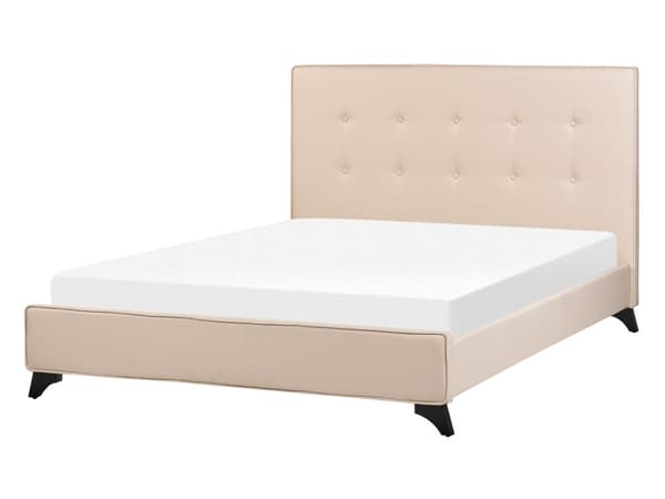 Beige Polstret Seng 140 x 200 cm med Ramme og Sengegavl besat med Dekorative Knapper
