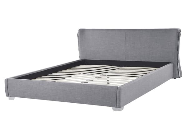 Dobbeltseng Grå Stof 160 x 200 cm Tyk Polstret To Mands Seng Lav Sengeramme med Høj Sengegavl Moderne Luksus Design Soveværelse Tilbehør