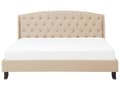 Miniatyrbillede 4 af 11: Seng Beige Polstret Polyester med Sorte Ben 160 x 200 cm 2 Personers Sengeramme med Knap Tuftet Quiltet Sengegavl Soveværelse Indretning