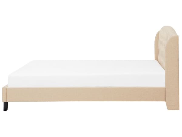 Seng Beige Polstret Polyester med Sorte Ben 160 x 200 cm 2 Personers Sengeramme med Knap Tuftet Quiltet Sengegavl Soveværelse Indretning