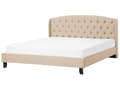 Miniatyrbillede 1 af 11: Seng Beige Polstret Polyester med Sorte Ben 160 x 200 cm 2 Personers Sengeramme med Knap Tuftet Quiltet Sengegavl Soveværelse Indretning