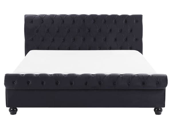 Sort Velourseng med Ramme 160 x 200 cm med Quiltet Sengegavl Glamourstil