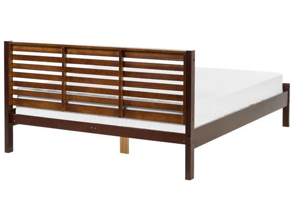 Seng i mørkt træ med sengegavl 160 x 200 cm rustikt design gummitræ soveværelse værelse