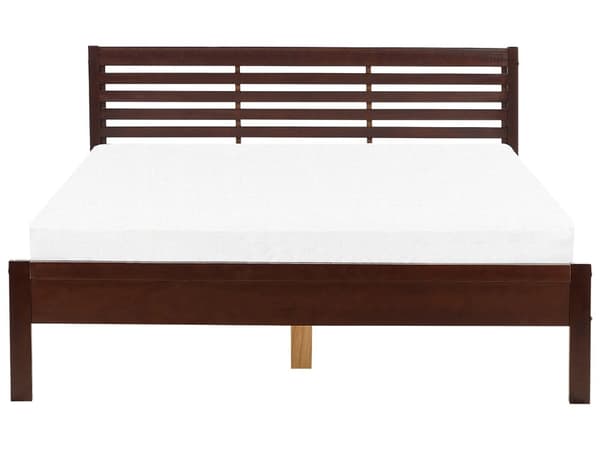 Seng i mørkt træ med sengegavl 160 x 200 cm rustikt design gummitræ soveværelse værelse