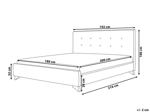 Sort Polstret Seng 180 x 200 cm med en Ramme og en Sengegavl med Dekorative Knapper