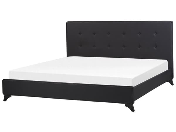 Sort Polstret Seng 180 x 200 cm med en Ramme og en Sengegavl med Dekorative Knapper