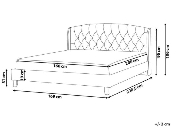 Seng Grå Polstret Polyester med Sorte Ben 160 x 200 cm 2 Personers Sengeramme med Knap Tuftet Quiltet Sengegavl Soveværelse Indretning