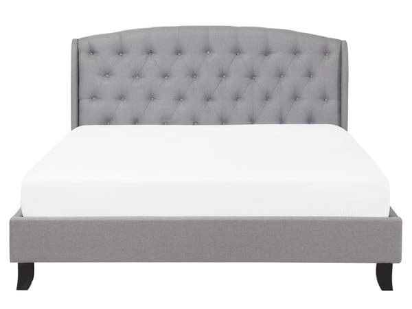 Seng Grå Polstret Polyester med Sorte Ben 160 x 200 cm 2 Personers Sengeramme med Knap Tuftet Quiltet Sengegavl Soveværelse Indretning