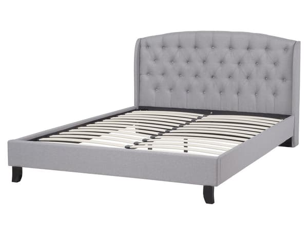 Seng Grå Polstret Polyester med Sorte Ben 160 x 200 cm 2 Personers Sengeramme med Knap Tuftet Quiltet Sengegavl Soveværelse Indretning