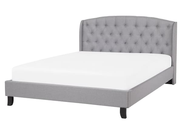 Seng Grå Polstret Polyester med Sorte Ben 160 x 200 cm 2 Personers Sengeramme med Knap Tuftet Quiltet Sengegavl Soveværelse Indretning