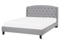 Miniatyrbillede 1 af 11: Seng Grå Polstret Polyester med Sorte Ben 160 x 200 cm 2 Personers Sengeramme med Knap Tuftet Quiltet Sengegavl Soveværelse Indretning