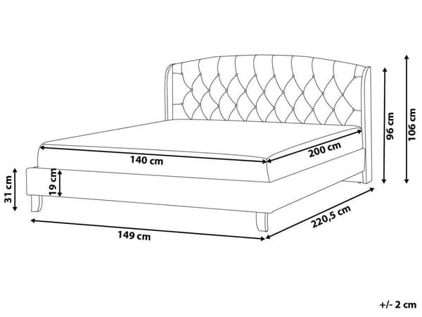 Seng Grå Polstret Polyester med Sorte Ben 140 x 200 cm 1 5 Mands Seng Sengeramme med Knap Tuftet Quiltet Sengegavl Soveværelse Indretning