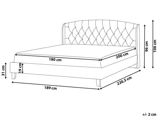 Seng Grå Polstret Polyester med Sorte Ben 180 x 200 cm 2 Personers Sengeramme med Knap Tuftet Quiltet Sengegavl Soveværelse Indretning