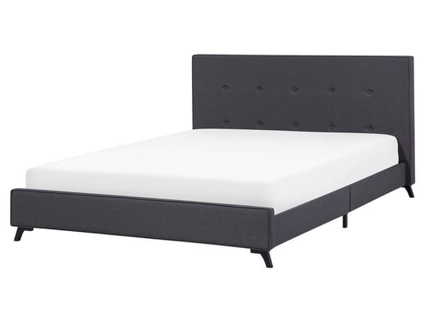 Mørkegrå Polstret Seng 160 x 200 cm med Ramme og Sengegavl med Dekorative Knapper
