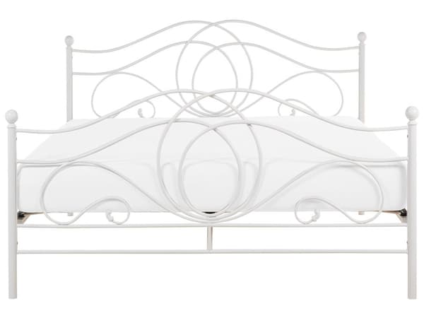 Dobbeltseng Hvid Metal 160 x 200 cm Dekorativ Metalseng med Sengeramme Retro Sengegavl Lamelbund Soveværelse Inspiration Minimalistisk