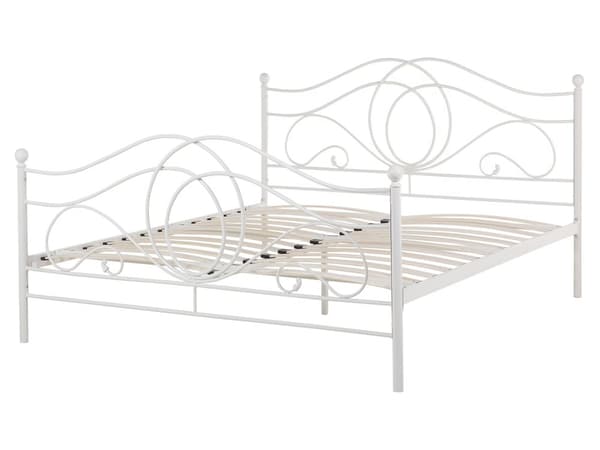 Dobbeltseng Hvid Metal 160 x 200 cm Dekorativ Metalseng med Sengeramme Retro Sengegavl Lamelbund Soveværelse Inspiration Minimalistisk