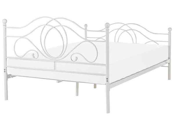 Dobbeltseng Hvid Metal 160 x 200 cm Dekorativ Metalseng med Sengeramme Retro Sengegavl Lamelbund Soveværelse Inspiration Minimalistisk