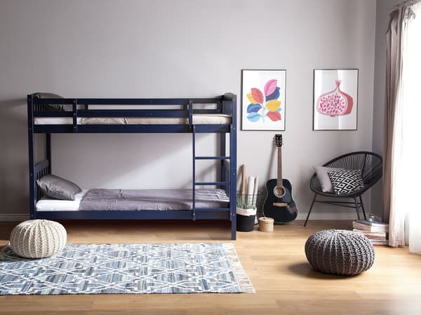 Køjeseng Marineblå Fyrretræ 90 x 200 cm Højseng med Stige til Børneværelse Juniorseng Skandinavisk Design Soveværelse Inspiration Sengeramme