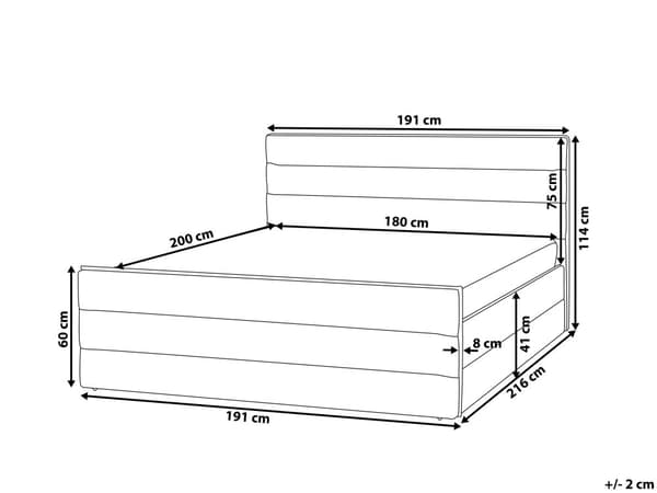 Mørkegrå polstret seng 180 x 200 cm med hovedgærde og fodstøtte