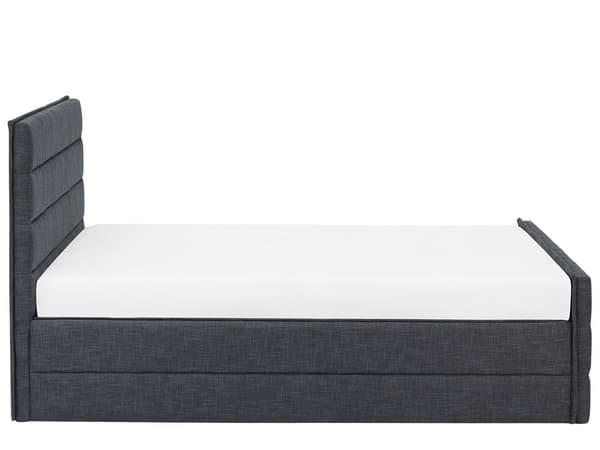 Mørkegrå polstret seng 180 x 200 cm med hovedgærde og fodstøtte