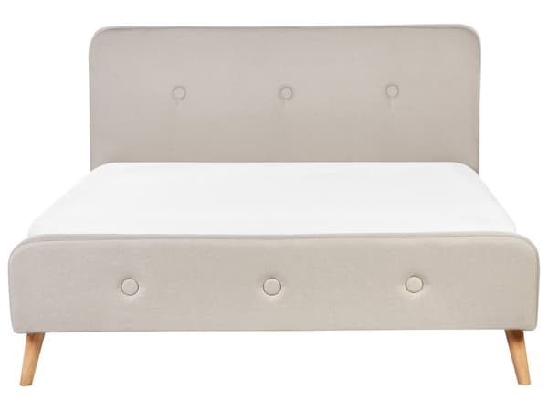 Seng Lyst Træben Beige Polyester Stof 160 x 200 cm Dobbeltseng Kvalitets Sengegavl Knappet Moderne Minimalistisk Sengestel