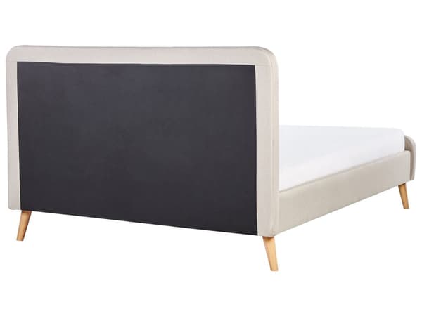 Seng Lyst Træben Beige Polyester Stof 160 x 200 cm Dobbeltseng Kvalitets Sengegavl Knappet Moderne Minimalistisk Sengestel