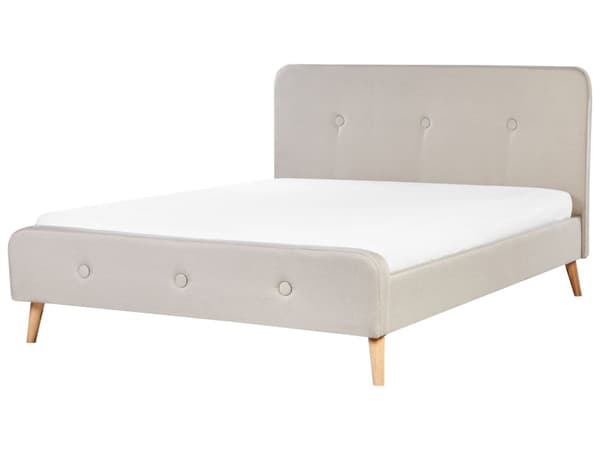 Seng Lyst Træben Beige Polyester Stof 160 x 200 cm Dobbeltseng Kvalitets Sengegavl Knappet Moderne Minimalistisk Sengestel