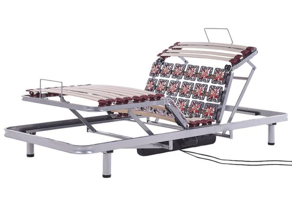 Sengeramme Grå Stål Birketræ 90 x 200 cm Elektrisk Justerbar Lamelbund Hoved og Fodende Stabile Lameller Soveværelse Senge Tilbehør