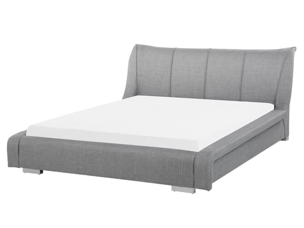 Dobbeltseng Grå Polyester Stof 160 x 200 cm Dekorativ Lav Sengeramme Moderne Høj Sengegavl Nakkestøtte Soveværelse Indretning Inspiration