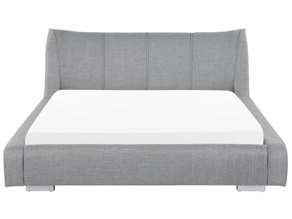 Dobbeltseng Grå Polyester Stof 180 x 200 cm Dekorativ Lav Sengeramme Moderne Høj Sengegavl Nakkestøtte Soveværelse Indretning Inspiration