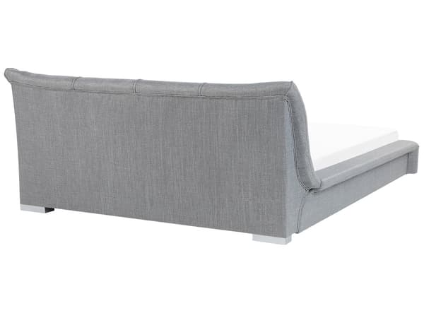 Dobbeltseng Grå Polyester Stof 180 x 200 cm Dekorativ Lav Sengeramme Moderne Høj Sengegavl Nakkestøtte Soveværelse Indretning Inspiration