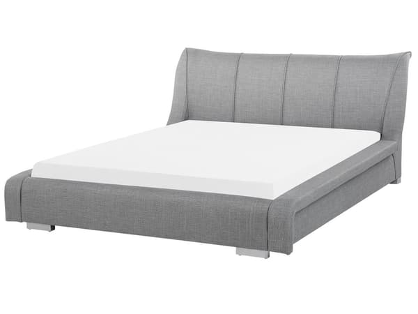 Dobbeltseng Grå Polyester Stof 180 x 200 cm Dekorativ Lav Sengeramme Moderne Høj Sengegavl Nakkestøtte Soveværelse Indretning Inspiration