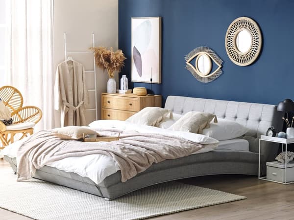Seng Grå Polyester Sølv Metalben 160 x 200 cm Dekorativ Dobbeltseng Quiltet Sengegavl Buet Sengeramme Soveværelse Inspiration Glamour