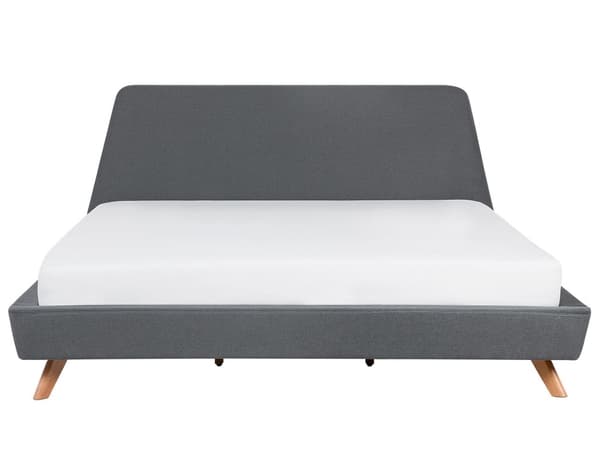 Grå polstret seng 180 x 200 cm med ramme med ramme og sengegavl