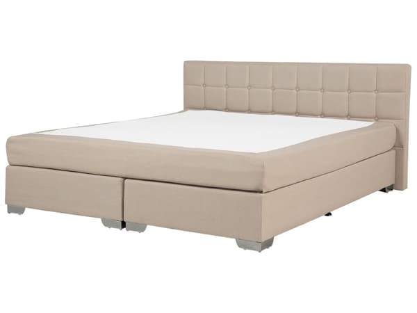 Kontinentalseng Beige Polstret Polyester med Krom Metalben 2 Personers 180 x 200 cm Medium Madras Komfortabel og Quiltet Sengegavl