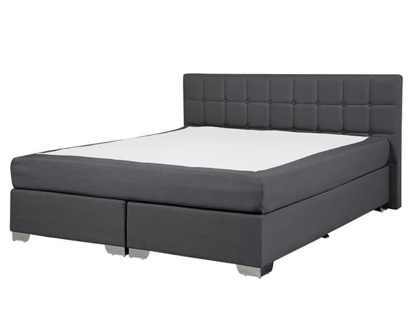 Kontinentalseng Grå Polstret Polyester med Krom Metalben 2 Personers 160 x 200 cm Medium Madras Komfortabel og Quiltet Sengegavl