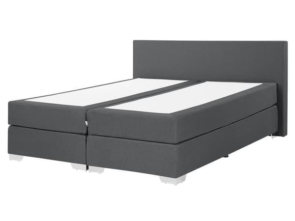 Kontinentalseng Mørkegrå Sølv Polyester Metalben 160 x 200 Dobbeltseng Boxmadras med Sengeramme og Hovedgærde Moderne Komfortabel Kvalitetseng