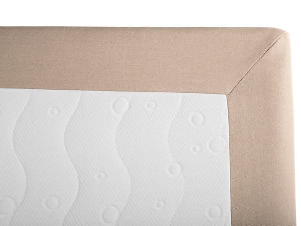 Kontinentalseng Beige Sølv Polyester Metalben 180 x 200 Dobbeltseng Boxmadras med Sengeramme og Hovedgærde Moderne Komfortabel Kvalitetseng