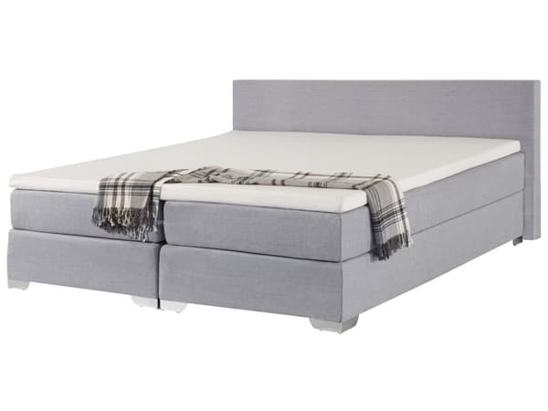 Kontinentalseng Lysegrå Sølv Polyester Metalben 180 x 200 Dobbeltseng Boxmadras med Sengeramme og Hovedgærde Moderne Komfortabel Kvalitetseng