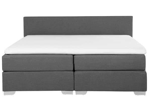 Kontinentalseng Mørkegrå Sølv Polyester Metalben 180 x 200 Dobbeltseng Boxmadras med Sengeramme og Hovedgærde Moderne Komfortabel Kvalitetseng