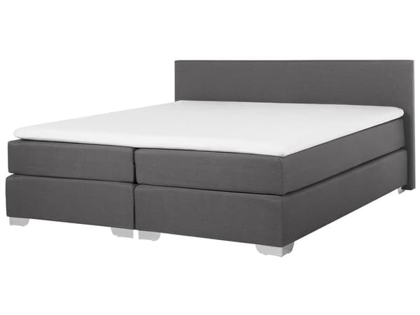 Kontinentalseng Mørkegrå Sølv Polyester Metalben 180 x 200 Dobbeltseng Boxmadras med Sengeramme og Hovedgærde Moderne Komfortabel Kvalitetseng