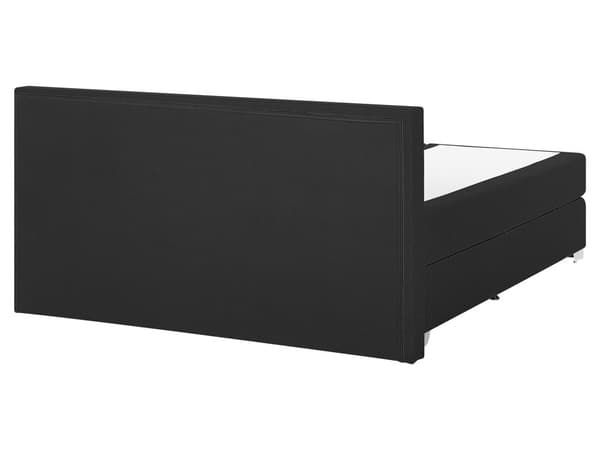 Kontinentalseng Sort Sølv Polyester og Metalben 160 x 200 Dobbeltseng Boxmadras med Sengeramme og Hovedgærde Moderne Komfortabel Kvalitetseng