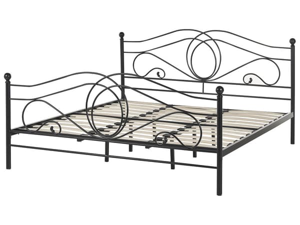 Dobbeltseng Sort Metal 180 x 200 cm Dekorativ Metalseng med Ramme Retro Sengegavl Lamelbund Soveværelse Familieseng Inspiration Minimalistisk