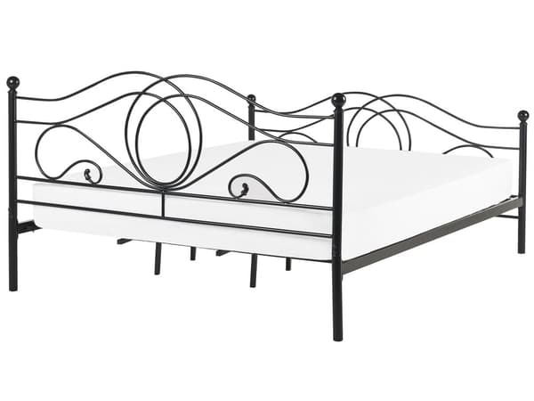 Dobbeltseng Sort Metal 180 x 200 cm Dekorativ Metalseng med Ramme Retro Sengegavl Lamelbund Soveværelse Familieseng Inspiration Minimalistisk