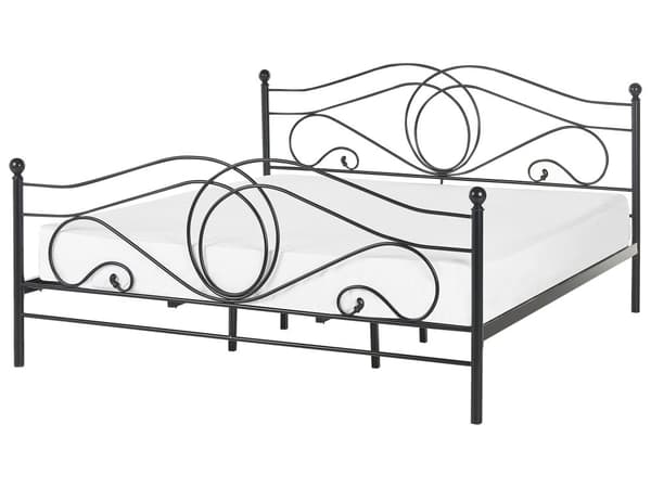Dobbeltseng Sort Metal 180 x 200 cm Dekorativ Metalseng med Ramme Retro Sengegavl Lamelbund Soveværelse Familieseng Inspiration Minimalistisk