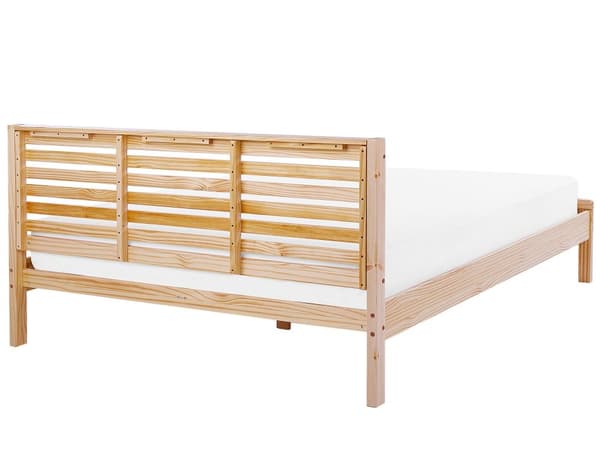 Seng i let træ med sengegavl 180 x 200 cm rustikt design gummitræ soveværelse værelse