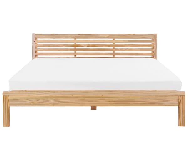 Seng i let træ med sengegavl 180 x 200 cm rustikt design gummitræ soveværelse værelse